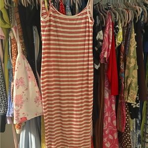 Zara Cream and Red Striped V-Neck dress